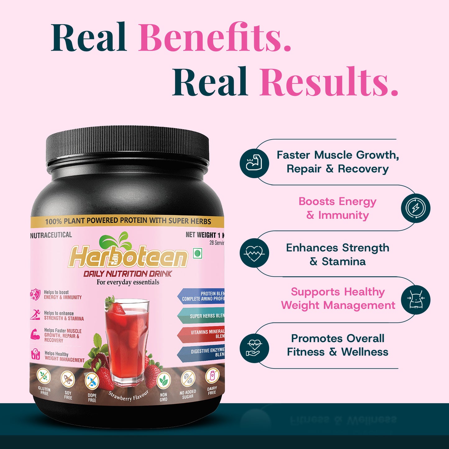 Herboteen Plant Powered Daily Nutrition Drink - Strawberry